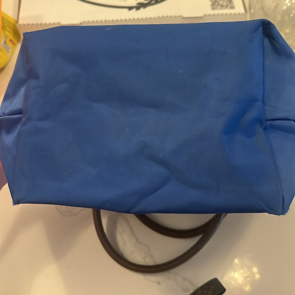 Small Longchamp Blue/Brown Nylon and Leather Le Pliage Tote - Picture 8 of 12